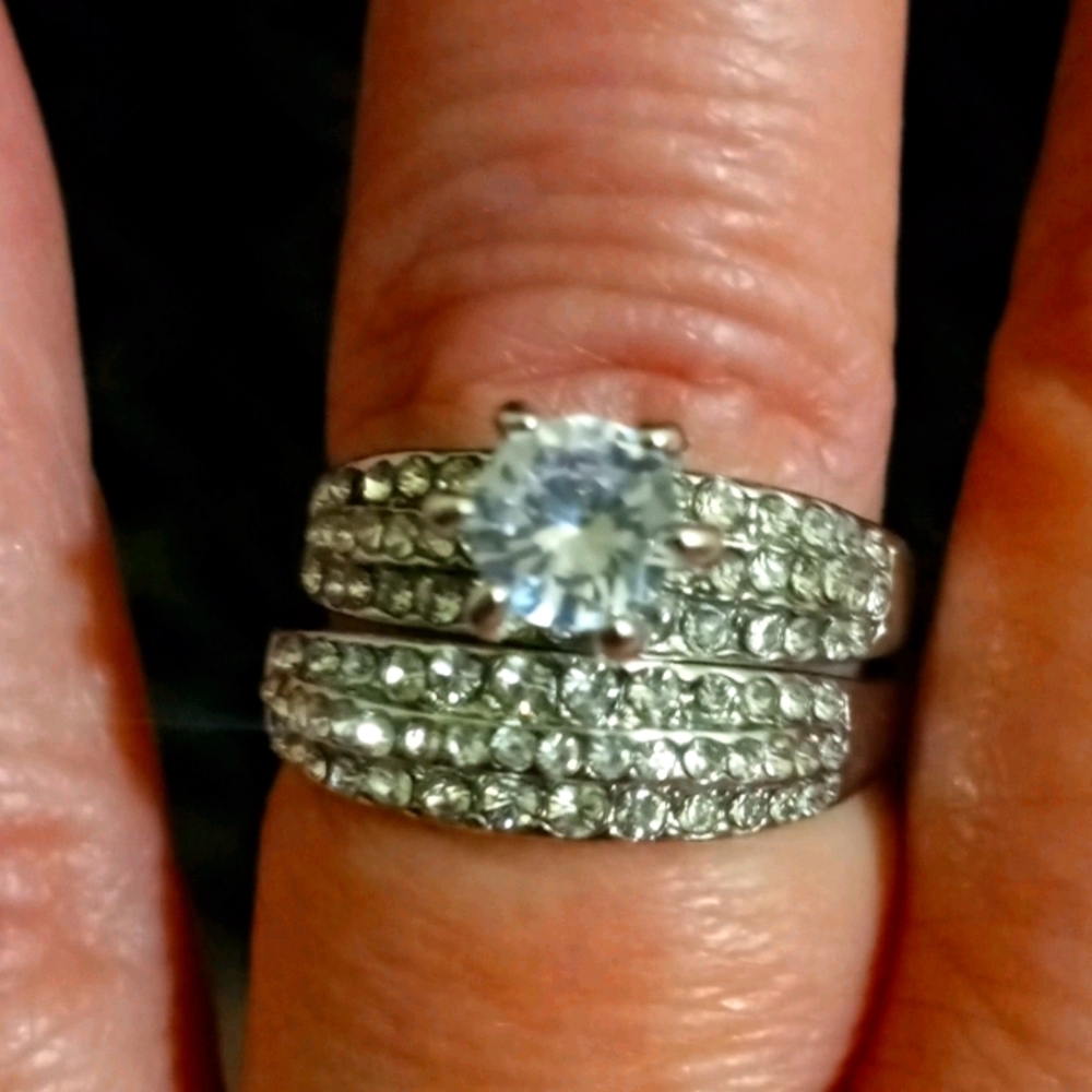 White Gold Diamond Cz Wedding Set Size 8